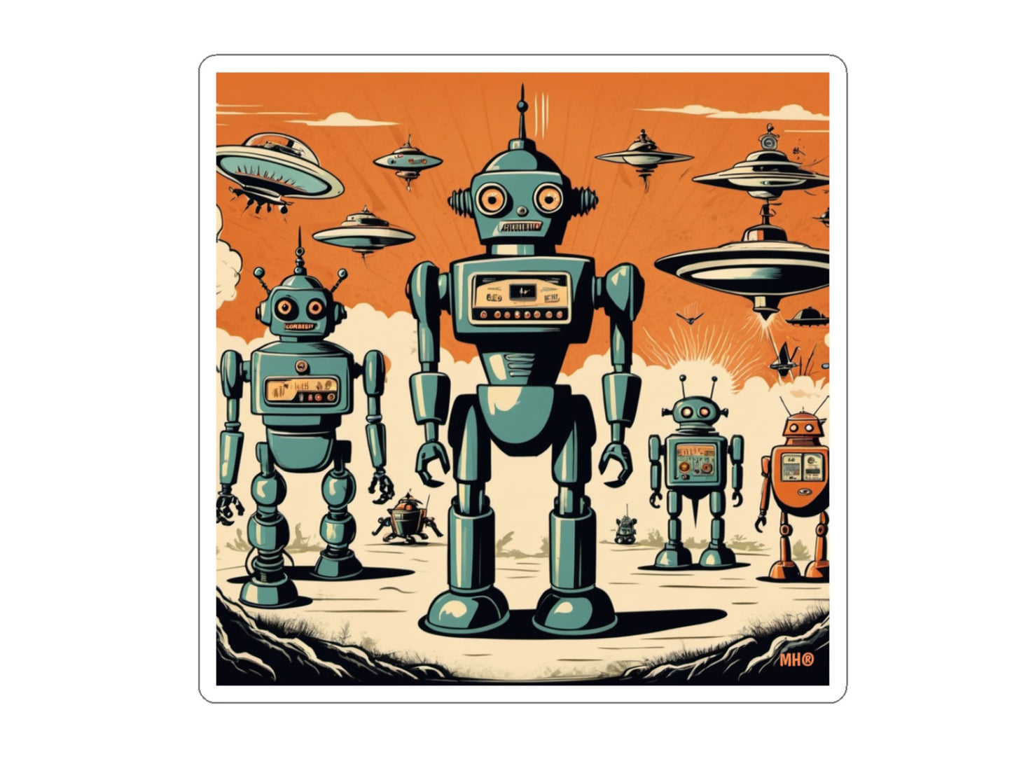 Retro Robots Kiss-Cut Sticker | Main