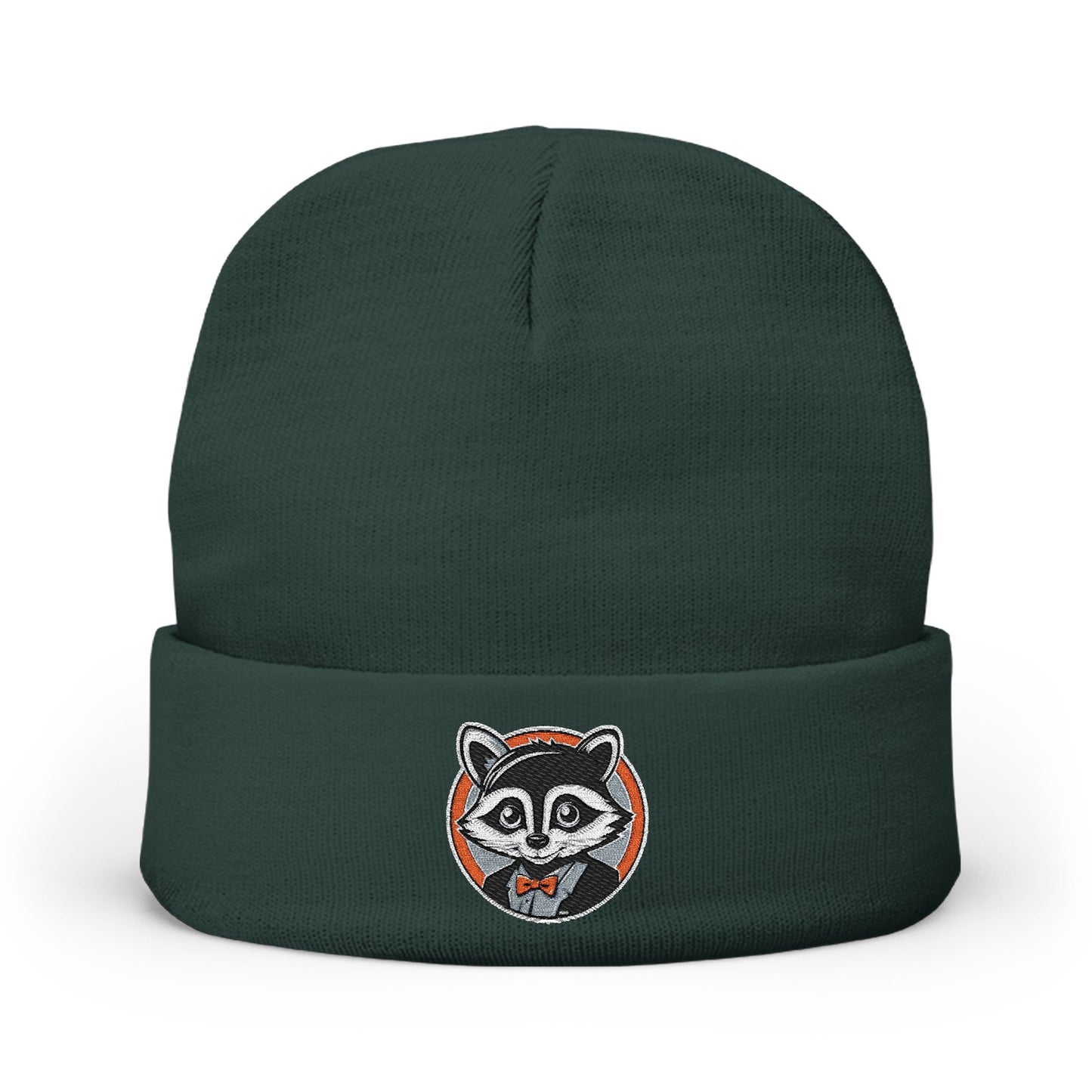 Fancy Raccoon Knit Beanie | Dark Green
