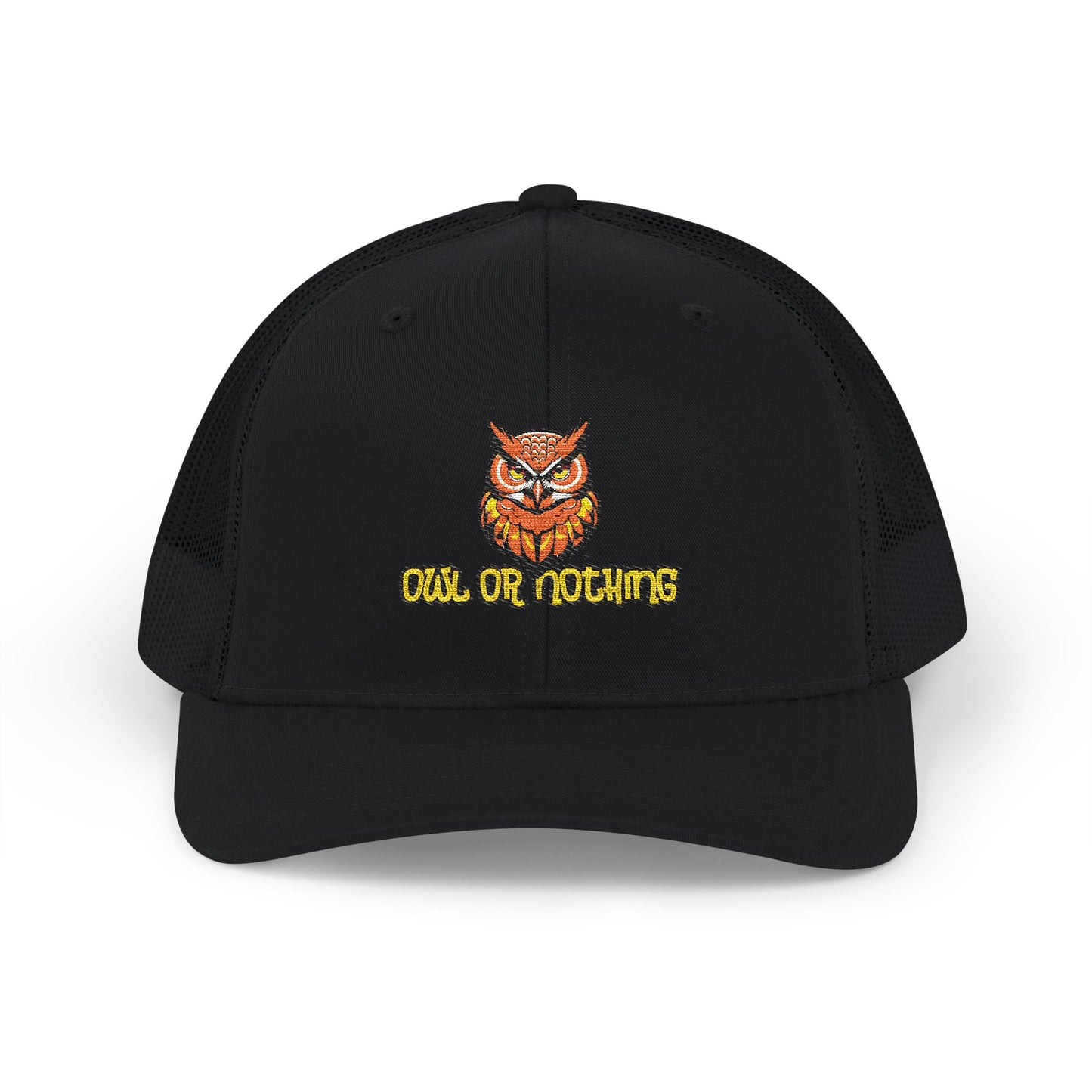 Owl or Nothing Snapback Trucker Cap | Black Front