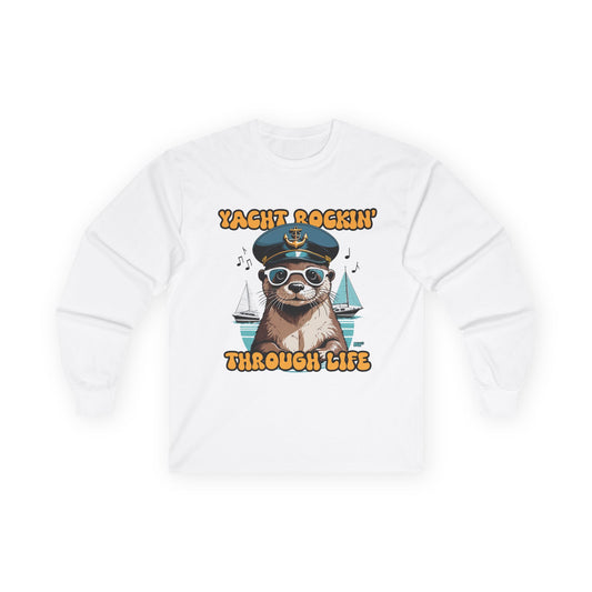 Yacht Rocking Sloth Long Sleeve Tee | Casual Birthday Gift, Fun Nautical Apparel, Unique Sloth Lovers Shirt, Vacation Vibe Tee