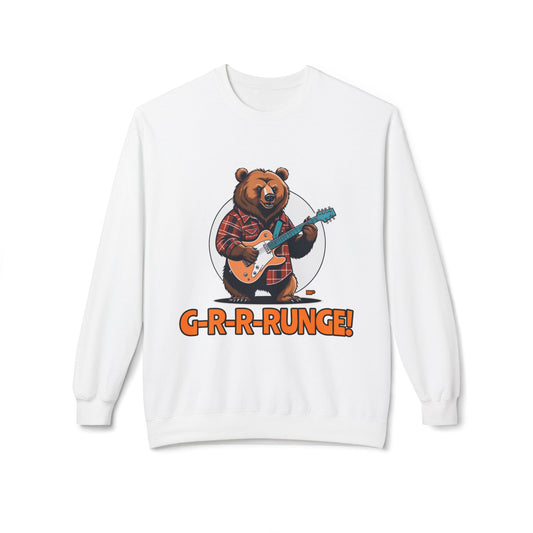 G-R-R-RUNGE Bear Graphic Sweatshirt, Fun Fleece Crewneck, Cozy Gift for Music Lovers, Bear Lover Apparel, Relaxed Unisex Fashion
