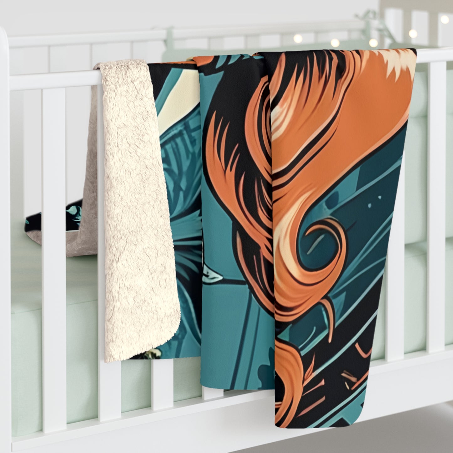 Retro Sci‑Fi Pinup Sherpa Blanket