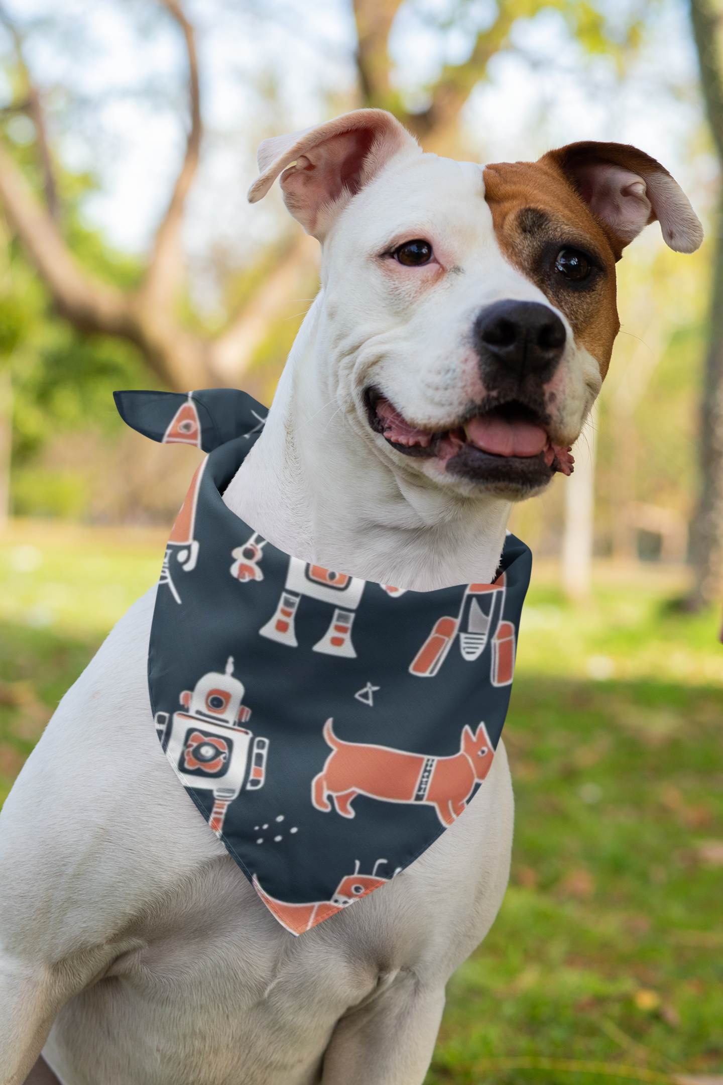 Retro Robots and Dogs - Pet Bandana | Outside